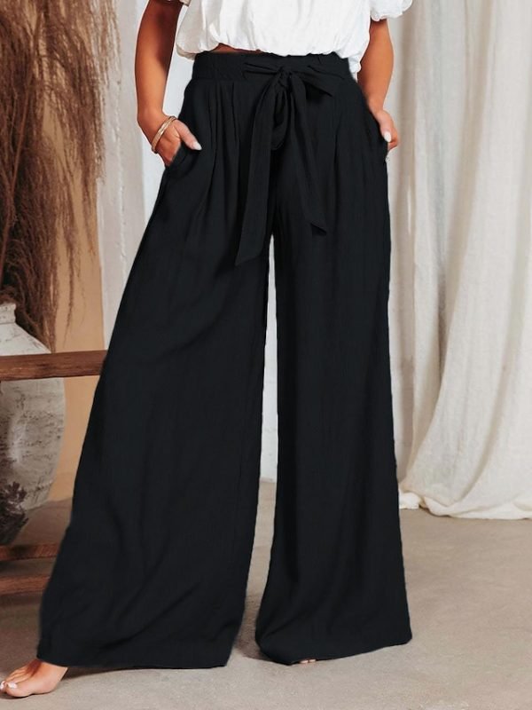 ntubqi1683192339010-1 Women's Wide Leg Pants Trousers Black White Blue Fashion Casual Daily Side Pockets Wide Leg Full Length Comfort Plain S M L XL 2XL