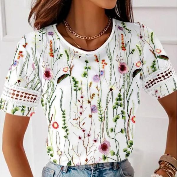 Breezy Plant Print Short Sleeve Top